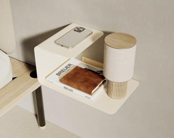 Mesita de noche flotante de metal con estante inferior: Estante de pared junto a la cama, almacenamiento minimalista y moderno para el dormitorio.
