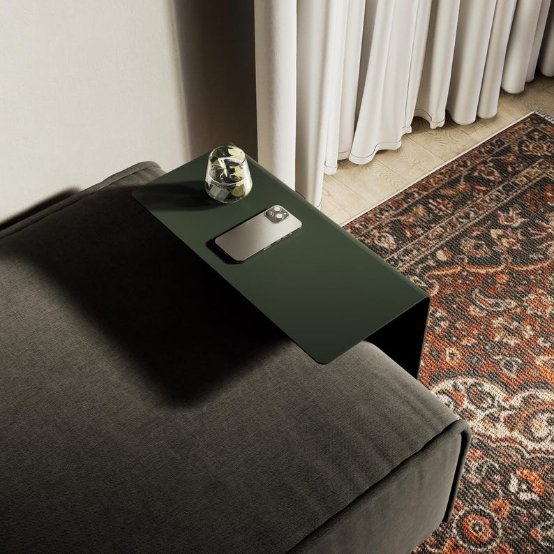 c shaped side table, sofa side table, metal end table, metal side table, c shaped end table, couch side table, living room table, compact side table, accent table, c table with storage, narrow side table, armrest side table, small side table,