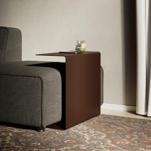 c shaped side table, sofa side table, metal end table, metal side table, c shaped end table, couch side table, living room table, compact side table, accent table, c table with storage, narrow side table, armrest side table, small side table,