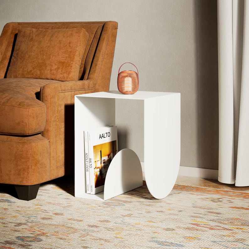 side table, round side table, sofa side table, metal end table, modern side table, metal side table, industrial furniture, book storage table, minimalist furniture, accent table, living room table, magazine end table, modern end table,