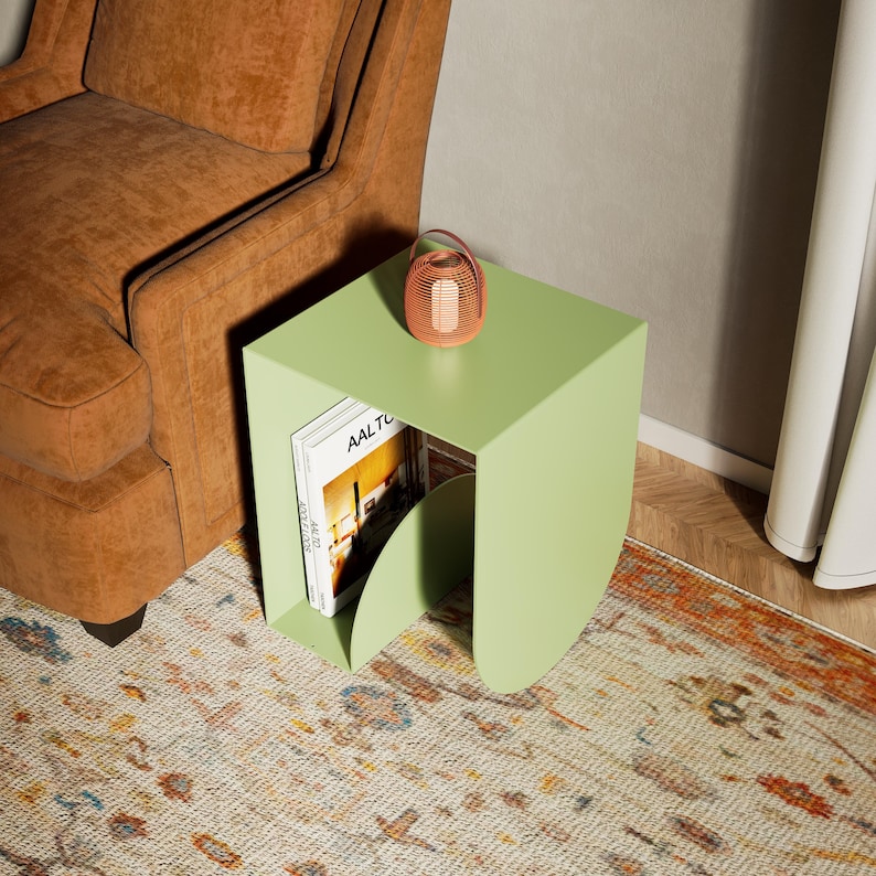 side table, round side table, sofa side table, metal end table, modern side table, metal side table, industrial furniture, book storage table, minimalist furniture, accent table, living room table, magazine end table, modern end table,