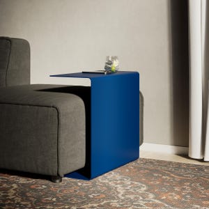 c shaped side table, sofa side table, metal end table, metal side table, c shaped end table, couch side table, living room table, compact side table, accent table, c table with storage, narrow side table, armrest side table, small side table,