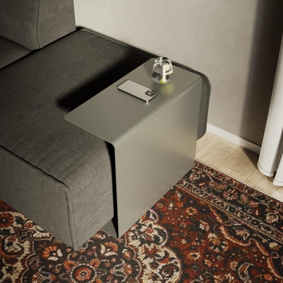 Metal C Shaped Sofa Side Table: Armrest End Table for Couch, Compact Living Room Accent Table