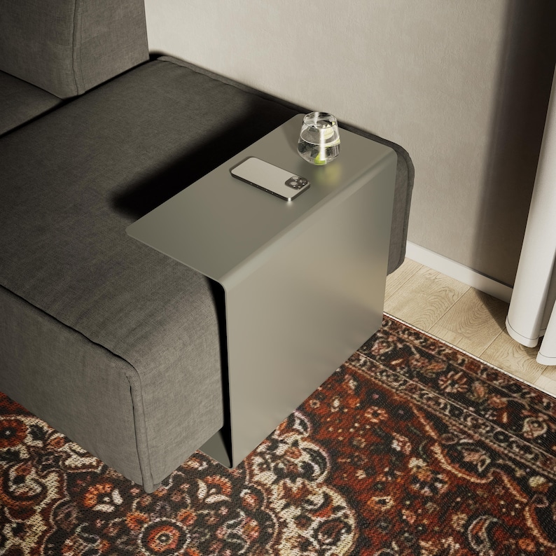 c shaped side table, sofa side table, metal end table, metal side table, c shaped end table, couch side table, living room table, compact side table, accent table, c table with storage, narrow side table, armrest side table, small side table,