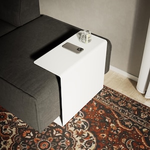 c shaped side table, sofa side table, metal end table, metal side table, c shaped end table, couch side table, living room table, compact side table, accent table, c table with storage, narrow side table, armrest side table, small side table,