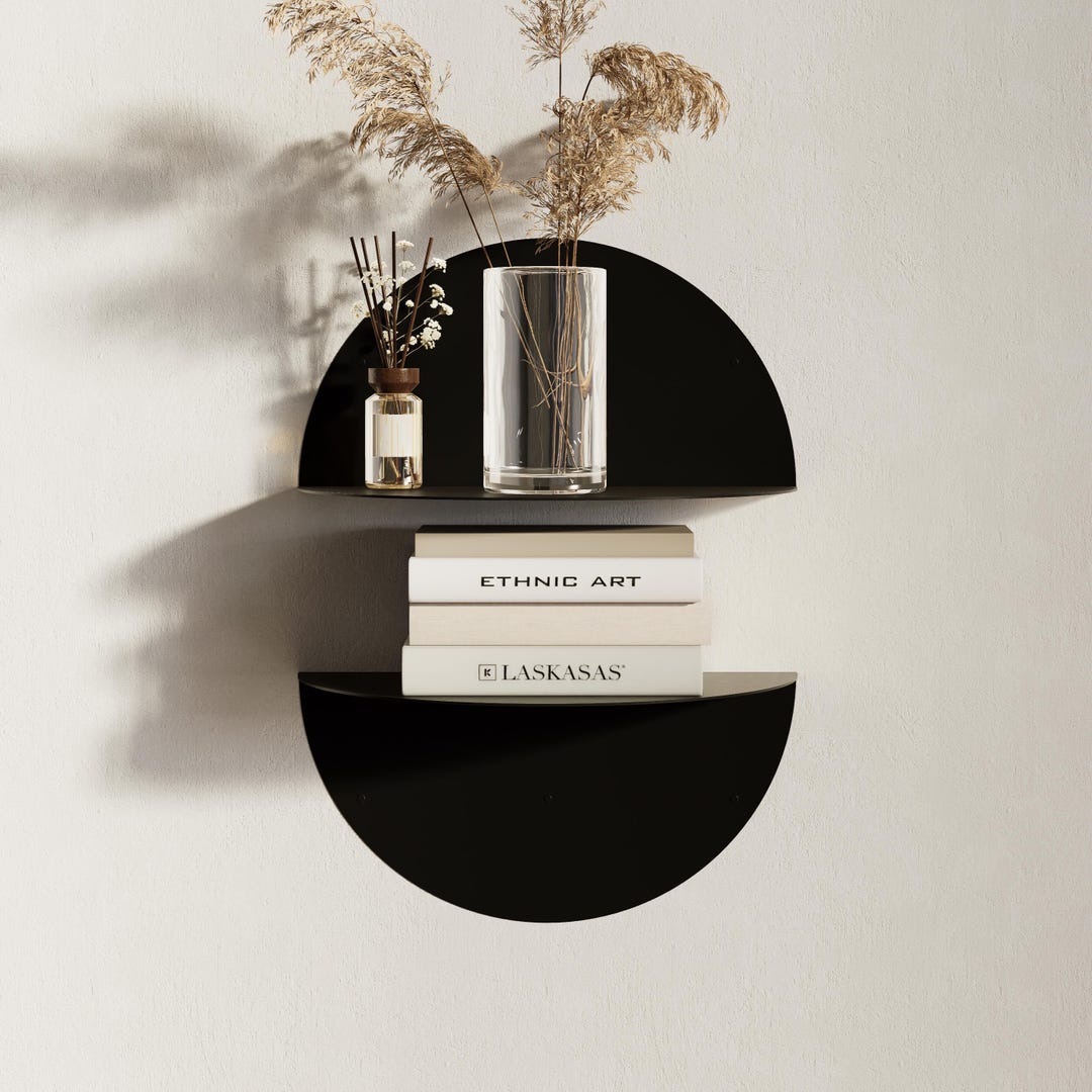 Set of 2 Minimalist Floating Shelves - Modern Metal Display Wall Shelf ...