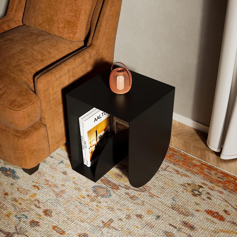 side table, round side table, sofa side table, metal end table, modern side table, metal side table, industrial furniture, book storage table, minimalist furniture, accent table, living room table, magazine end table, modern end table,