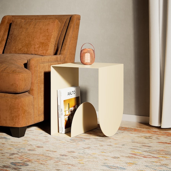 Metal Sofa Side Table: Magazine Holder End Table, Compact Living Room Accent Table