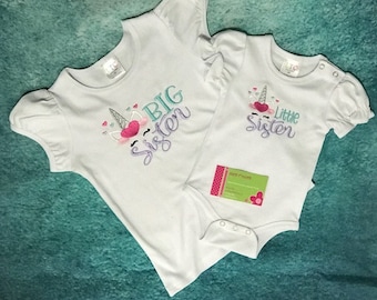 Big Sister Unicorn Shirt OR Little Sister Unicorn Bodysuit