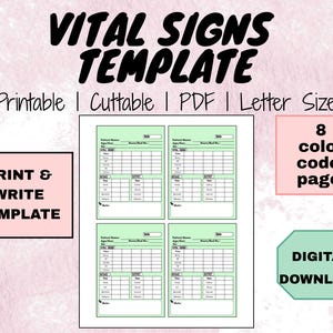 Vital Signs | Vital Signs Log Sheet | Vital Signs Pocket Card Template | Vital Signs Template | Printable | PDF Template