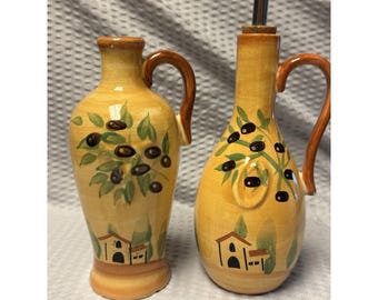 Vintage Pfaltzgraff Olive Grove Oil & Vinegar Jars w/drizzle Spout RARE