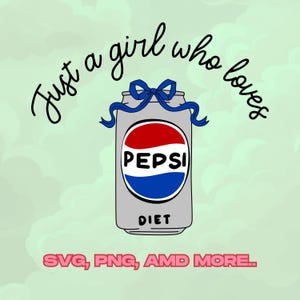 Diet Pepsi Can Design SVG PNG, Cute Soda Clipart with Blue Bow, Aesthetic Drink Sublimation, Fizzy Beverage Illustration Cricut Cut File