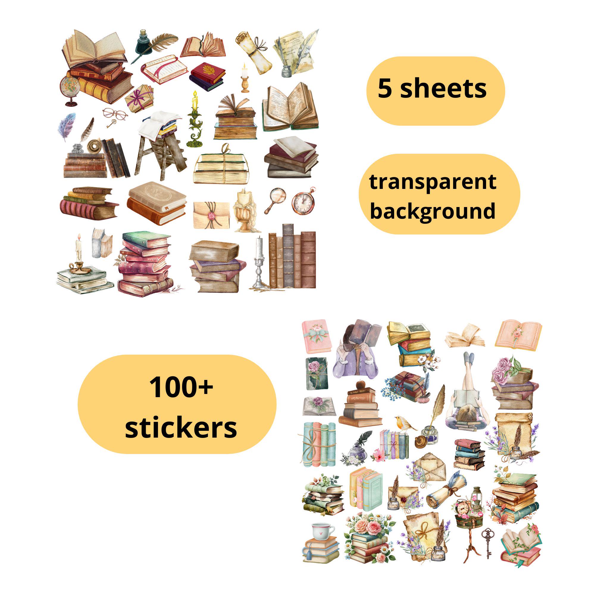 Reading Stickers Set: Book Lover Cozy Journaling (printable PNG) - Etsy