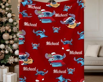 Stitch Christmas Personalized Blanket, Custom Blanket, Disney, Custom Stitch, Disney Trip, Personalized Gift, Stitch Baby Blanket,