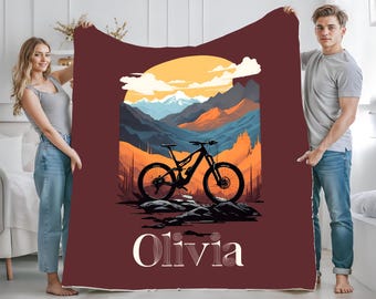 Personalized Mountain Biking Blanket, A gift for mountain bikers and nature enthusiasts