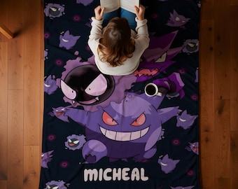 Personalized Gengar Blanket, Poke Blanket, Custom Blanket Birthday Gift