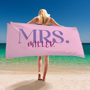 Custom Mrs. Beach Towel, Personalized Couple Towel, His and Hers Newlywed Gift, Just Married Bride Gift, Wedding Gift,Honeymoon Gift