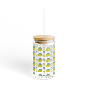 Blue and Yellow Lemon Glass Sipper 16oz with Lid and Straw