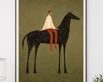 Horse Wall Art Digital Download, Minimalist Equestrian Print, Boho Japandi Decor, Modern Surreal Poster