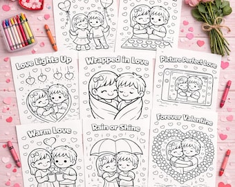 Dibujos para colorear de parejas de San Valentín / 30 hojas con temática de amor (Descarga digital)