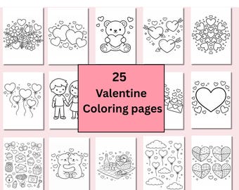 Valentine Coloring Book Printable for Adults & Teens | Cute Simple Love Coloring Pages, Instant Download