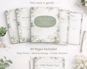 7-Day Life Reset Planner | Instant Download Printable PDF | Gentle Self-Care Reset | 30 Pages