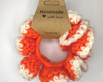 Handmade Orange and White Crochet Scrunchies