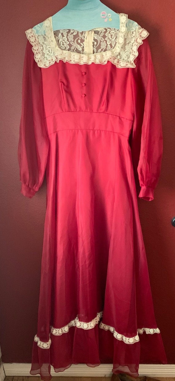 Vintage red maxi gown, vintage folk gown, vintage… - image 1
