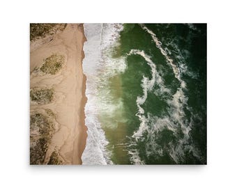 Nauset Beach Aerial Print - Cape Cod Ocean Waves & Sand Dunes Coastal Wall Art