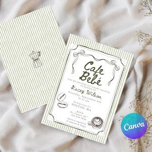 Cafe Bebe Baby Shower Invitation, Coffee Themed Baby Shower, Editable Canva DIGITAL DOWNLOAD Invite