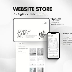 Minimalist Digital Artist Portfolio and Shop Website Template for Canva