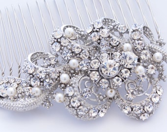 Silver Rhinestone Pearl Bridal Hair Comb Wedding Hair Jewelry Bridal hair clip Crystal Wedding hair comb Bridal hair accessories Bridal comb