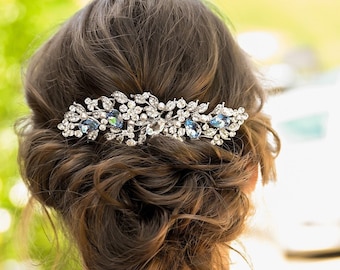 Rhinestone bridal hair comb bridal side hair comb Blue Wedding hair comb Bridal hair accessories for bun Wedding comb headpiece Navy blue