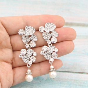Boucles d&#39;oreilles lustre de mariage Boucles d&#39;oreilles de mariage gouttes de perles Boucles d&#39;oreilles longues en perles Boucles d&#39;oreilles de mariée en argent Boucles d&#39;oreilles en strass Boucles d&#39;oreilles en or