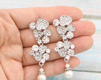 bridal earrings drop pearl Bridesmaids Earrings Bridal Jewelry Bridesmaids Earrings Crystal Drop Earrings Rhinestone Wedding earrings Bridal