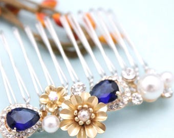 Gold Wedding hair clip Navy blue hair comb Wedding hair accessories Bridal hair piece Red Crystal hair comb Pink Wedding hair jewelry Bridal