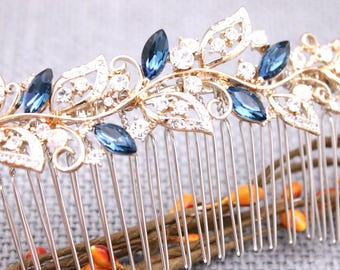 Red Wedding hair clip Bridal hair accessories Wedding headpiece Wedding hair piece Gold Bridal hair comb Wedding hair jewelry Blue hair comb