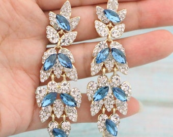 Blue Crystal Bridal Earring Blue Navy Crystal Earrings Royal blue dangle earrings Blue Sapphire Wedding Earring Sapphire Blue Bridal Earring
