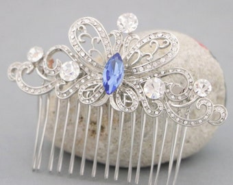 Sapphire Wedding hair comb Side bridal headpiece Blue bridal comb Navy blue Bridal hair comb Wedding accessories hair jewelry Crystal comb