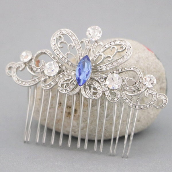 Sapphire Wedding hair comb Side bridal headpiece Blue bridal comb Navy blue Bridal hair comb Wedding accessories hair jewelry Crystal comb