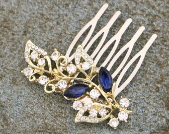 Rhinestone bridal hair comb Navy blue hair comb Crystal Bridal comb Rhinestone bridal head Wedding hair comb Something Blue Wedding comb