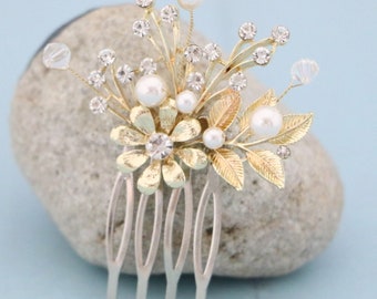bridal comb hairpiece floral Gold Wedding hair comb Small Wedding hair accessories for bun Rose gold Bridal hair comb updo Small Bridesmaid