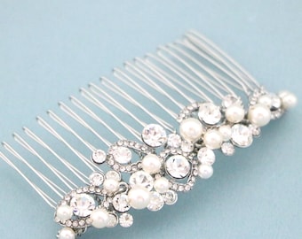 Bridal haircomb Side Wedding headpiece Bridal hair jewelry Wedding side comb Bridal hair clip Pearl hair comb Rhinestone hair comb Gold comb