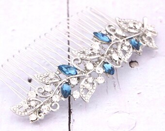 Montana Crystal hair comb Silver Wedding hair comb Rhinestone Wedding comb Bridal hair jewelry Navy blue Wedding hair accessories Gold comb