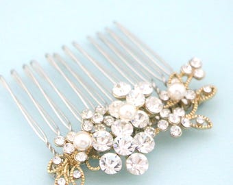 Gold Pearl Crystal Bridal Hair Comb – Wedding Headpiece Accessory Bridal hair clip Wedding hair accessories Bridal hair piece Wedding comb