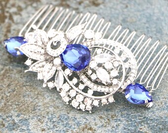 Navy Blue Crystal Bridal Hair Comb, Sapphire Rhinestone Wedding Accessory Sapphire Wedding hair clip Bridal hair jewelry Wedding comb Blue