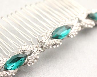 Emerald Crystal Rhinestone Hair Comb Silver Wedding hair clip Bridal hair accessories Navy blue Wedding comb Sapphire Wedding hair clip Blue
