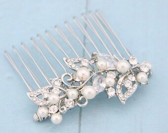 Pearl Bridal hair piece Bridal Small comb pin Gold Wedding hair comb Veil comb Hairpiece for side hair  Silver bridal hair comb Wedding comb