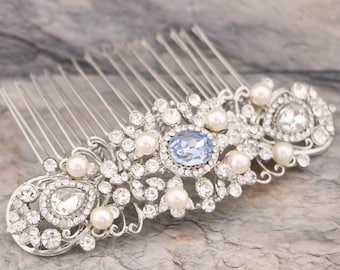 Silver Wedding hair comb Navy blue Wedding comb in Boho hair piece Bridal hair comb Side Wedding hair bling Headpiece Wedding comb hair clip