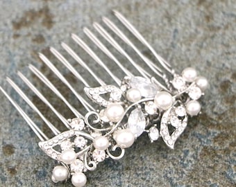 Pearl Bridal Comb: Rhinestone Silver Wedding Hair Piece Bridal hair accessories headpiece Gold veil comb Bridal hair clip Wedding hair comb
